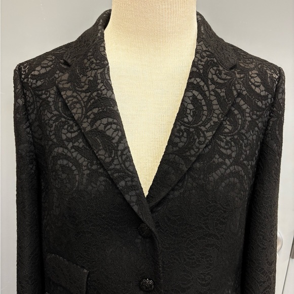Brooks Brothers Size 6 Black Lace Overlay Blazer Textured Tailored Jacket - Picture 2 of 15